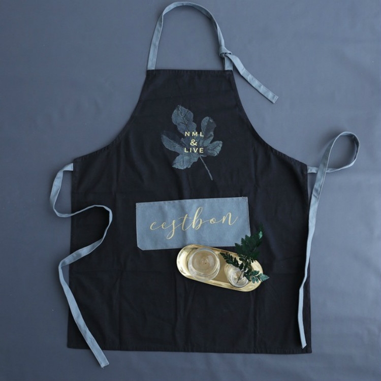 Withered Pay attention to Portrayal Simple Thin Leaf Pattern Breathable Kitchen Apron(Black)