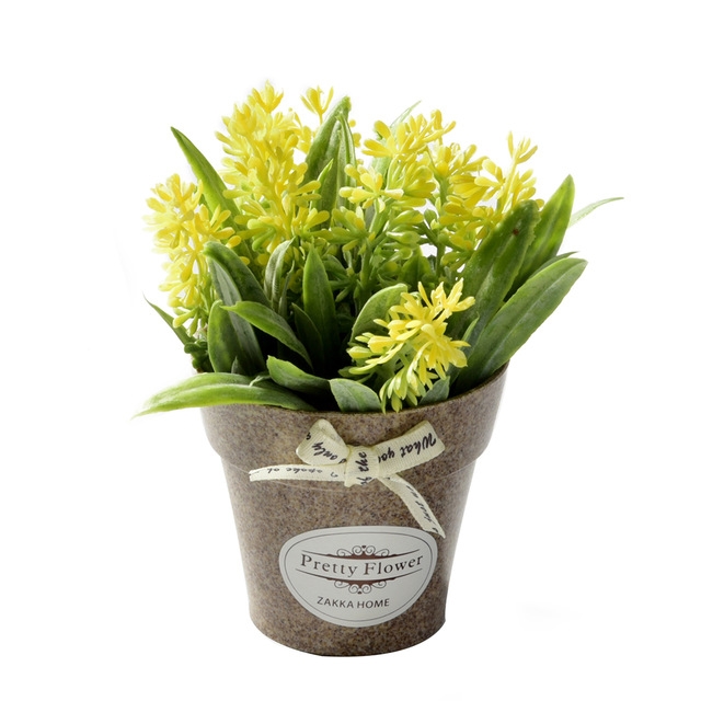 Fake Flowers Grass With Plastic Artificial Potted Flowers For Rustic Garden  Farmhouse Decoration(Yellow)