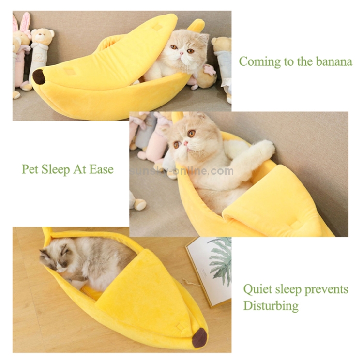 Creative Kennel Forma de plátano Arena para gatos Invierno Cálido nido para mascotas, Tamaño: L (Amarillo) - 3