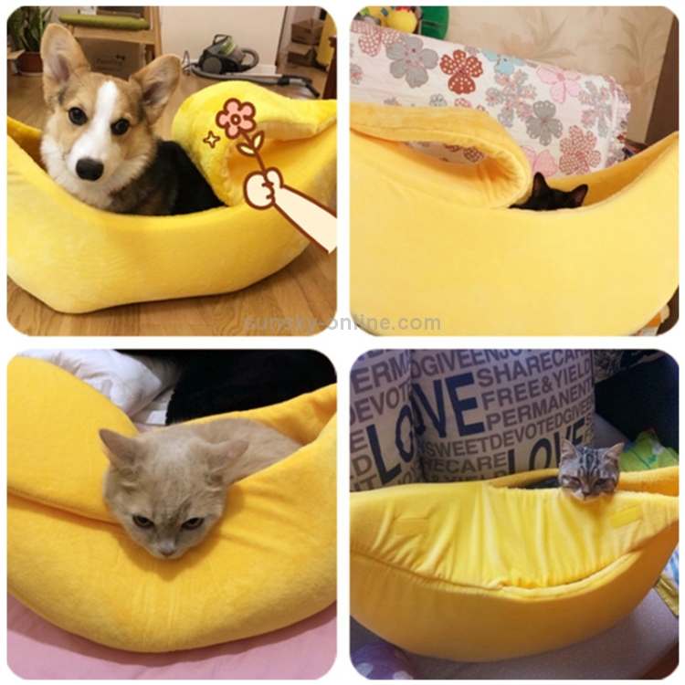 Creative Kennel Forma de plátano Arena para gatos Invierno Cálido nido para mascotas, Tamaño: L (Amarillo) - 5