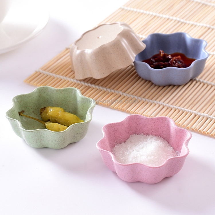 5 PCS Creative Plum Shape Dishes Wheat Straw Seasoning Dish Snack Plate  Chili Sauce Ketchup Dressing Salt Dish,Size:7x7x2.5cm(Blue)