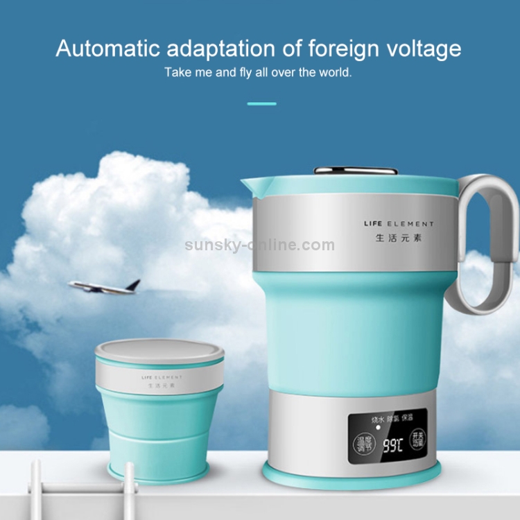 Hervidor eléctrico plegable portátil del viaje, pequeña caldera de agua  caliente plegable 0.6L para el té del café (azul)