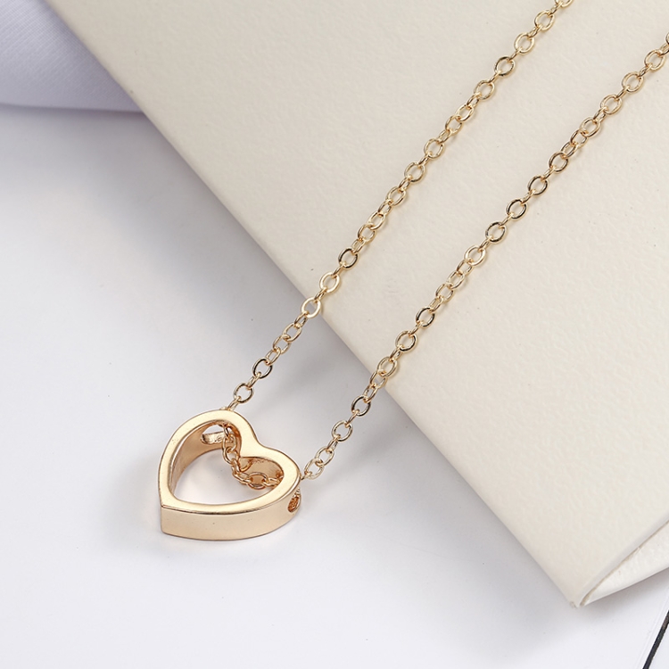 Collar de moda Diseño de corazón Collar simple hueco (oro) - 2