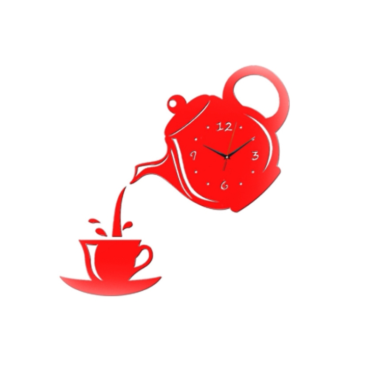 Sunsky 2 Pcs Creative Diy Acrylic Coffee Cup Teapot 3d Wall Clock Decorative Kitchen Clocks Living Room Dining Home Decor Red - Red Coffee Cup Wall Clock