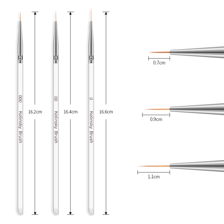 3 PCS Nail Art Brush Crystal Acrylic Thin Liner Drawing Pen Painting Stripes Flower Herramientas de manicura - 1