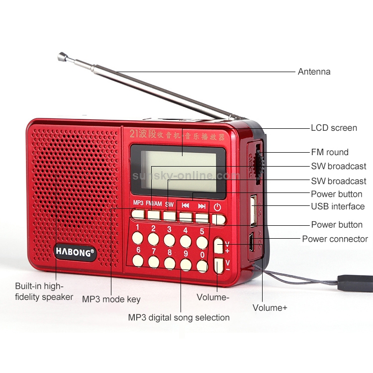 RED ONLY JDC Mini Digital FM Radio Speaker SD Card with Rechargeable Battery 