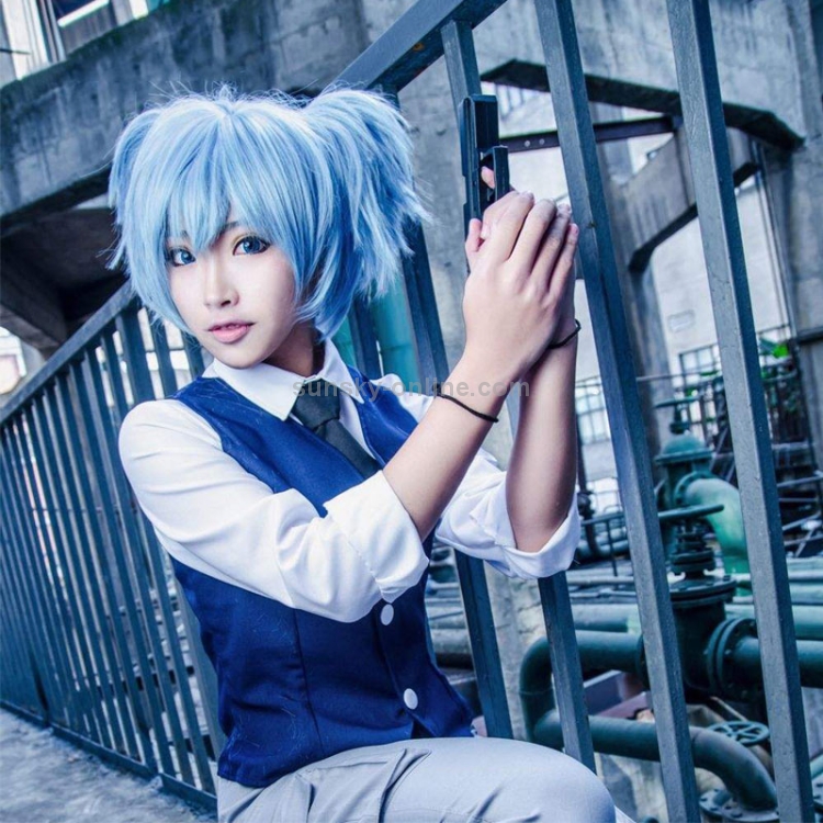 Anime Assassination Classroom Shiota Nagisa Ponytails peluca Cosplay  disfraz pelo sintético (azul)