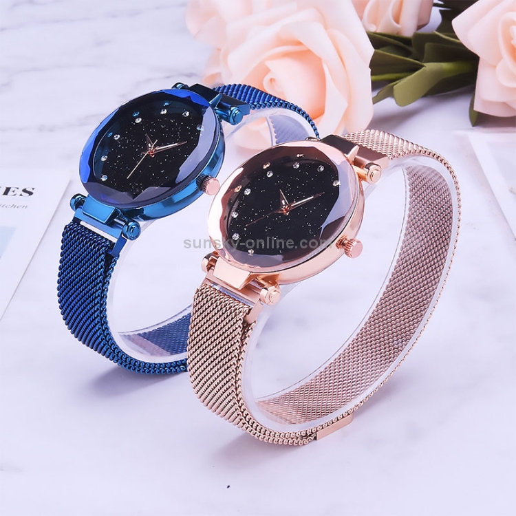 Reloj de malla de lujo para mujer con hebilla magnética, reloj de pulsera de  cuarzo geométrico con diamantes estrellados, relojes para mujer (púrpura)