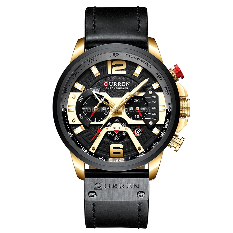 CURREN M8329 Casual Sport Leather Watch for Men Gold black