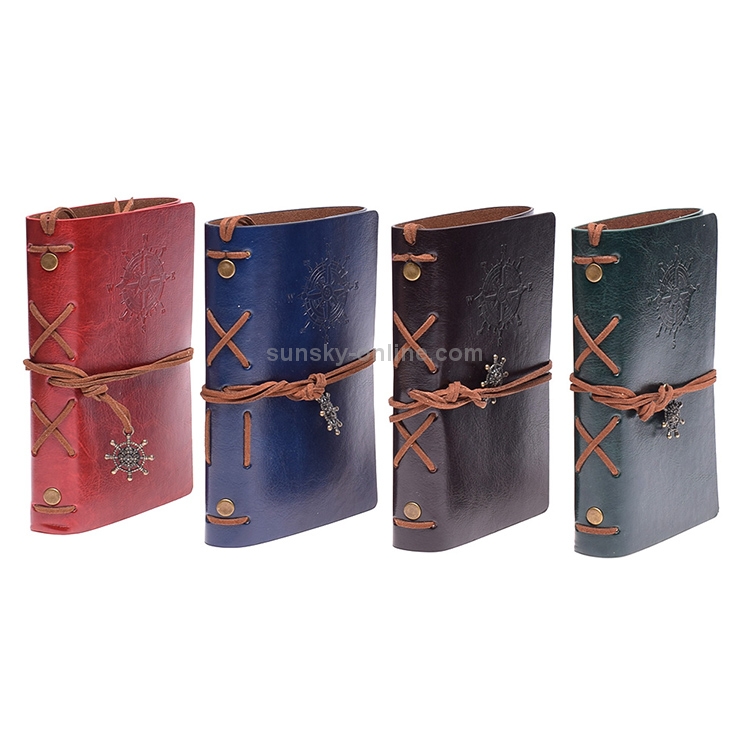 Red, A7 Retro Leaves Pendants PU Leather Cover Loose Leaf Blank Writing Journal Notebook Diary Gift 5 inch 