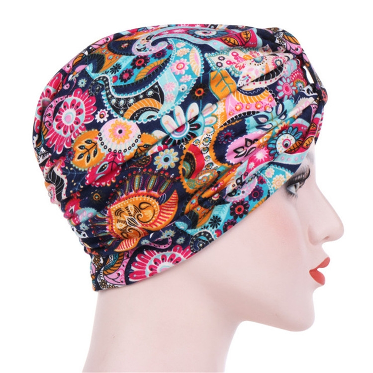 女士碎花棉質頭巾帽裹頭帽，尺寸: M（56-58cm）（米色腰果花）