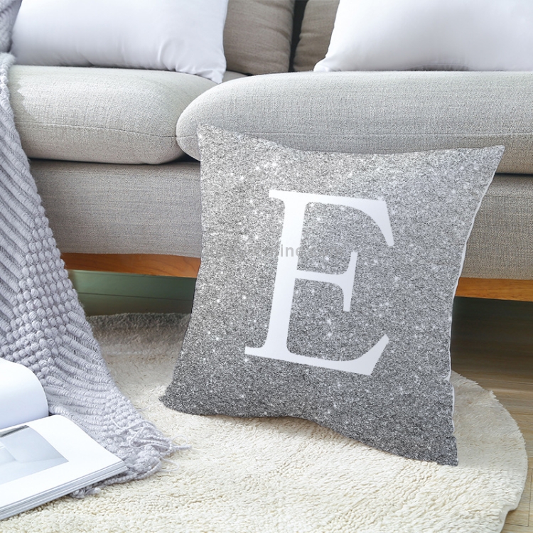 26 Silver Letter Cotton Linen Pillow Case Waist Throw Cushion Cover Home Decor 