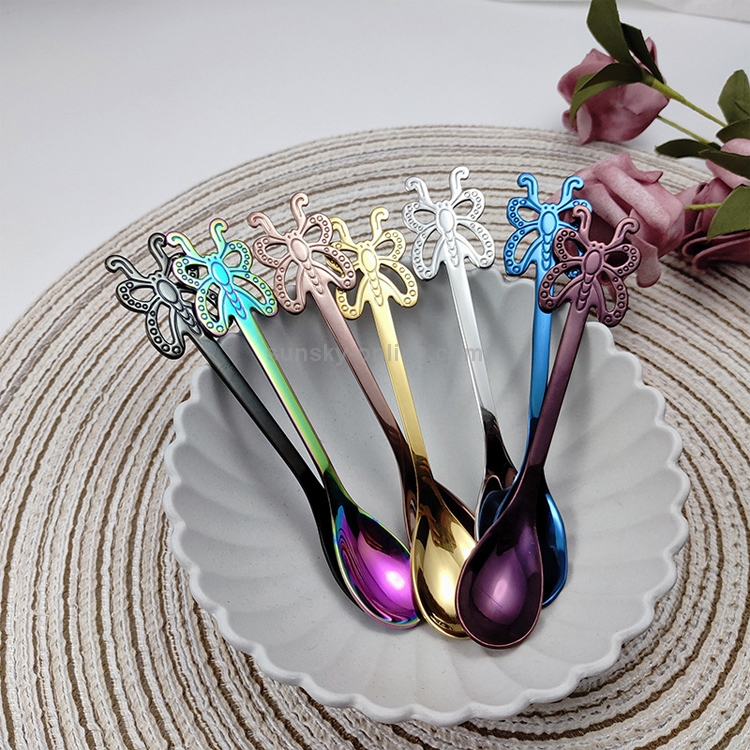 Butterfly Handle Hanging Coffee Spoons and Fork Set Small 304 Stainless  Steel Stirring Teaspoon Mini Fruit Desserts Fork Kitchen Decor Accessories  