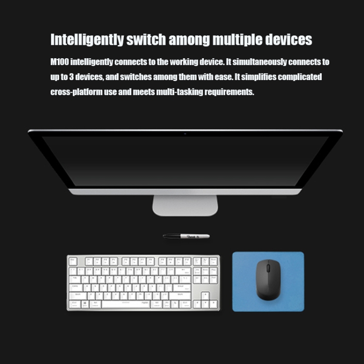 Rapoo M100G 2.4GHz 1300 DPI 3 botones Office Mute Home Pequeño ratón inalámbrico portátil con Bluetooth (gris oscuro) - 5