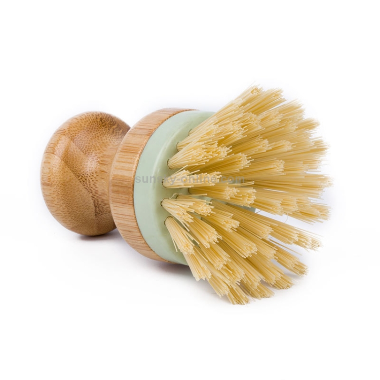 1pc 6*6*6cm Bamboo-handled Round Head Pot Scrubber, Dish Brush