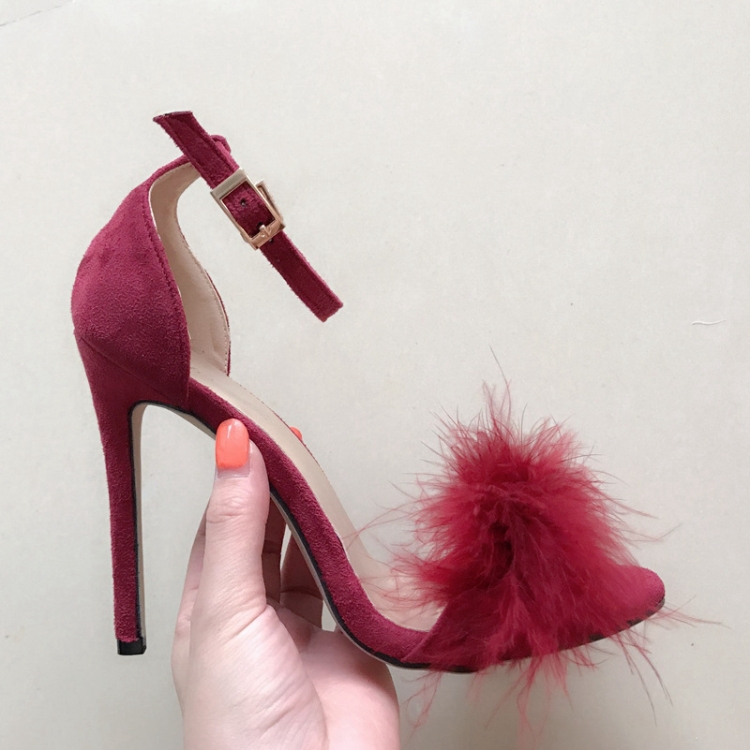 Plush Peep Toe High Heels Size 40 Wine Red