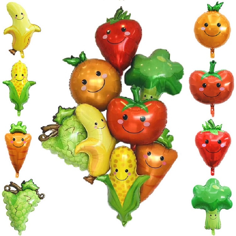 2 piezas de dibujos animados verduras y frutas de aluminio balón de  películas para niños decoración de fiesta suministros juguetes inflables ( zanahoria)