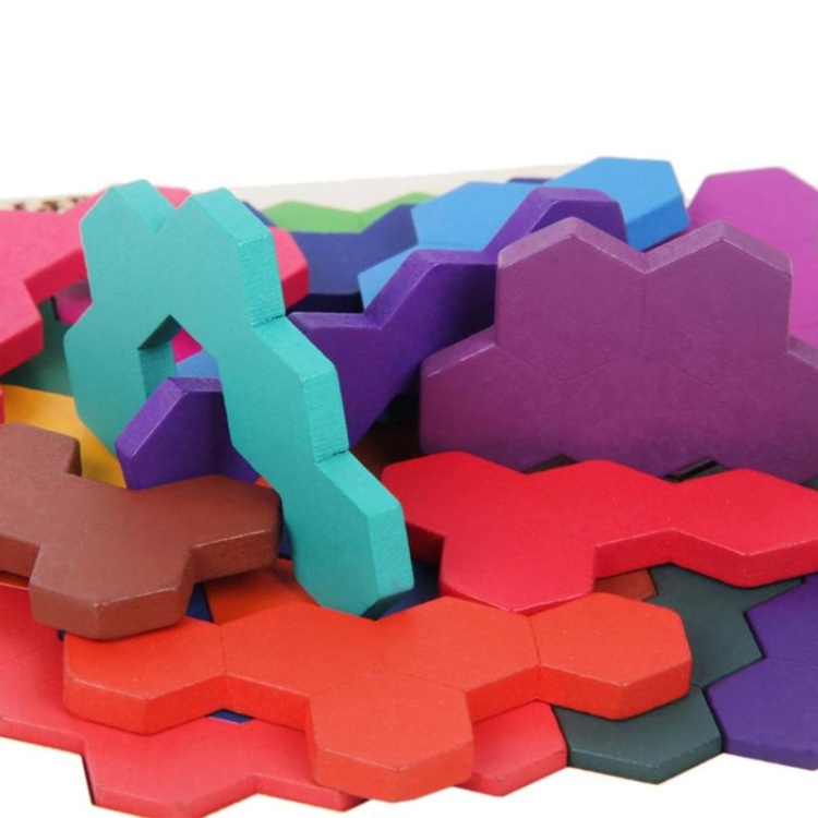 3D Wooden Colorful Honeycomb Logic Puzzles Tangram Kids Educational Toys Z 