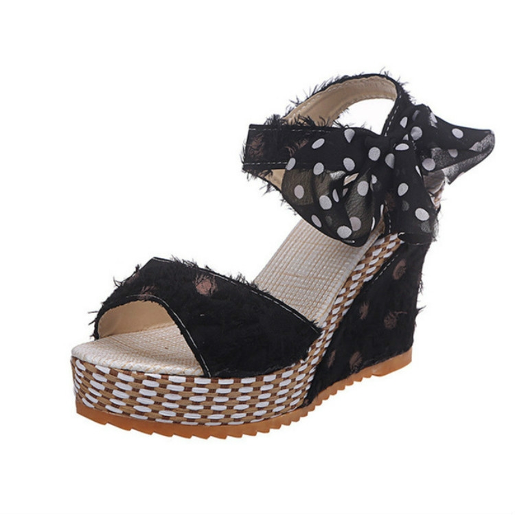 Dot Bowknot Platform Wedge Shoes 35