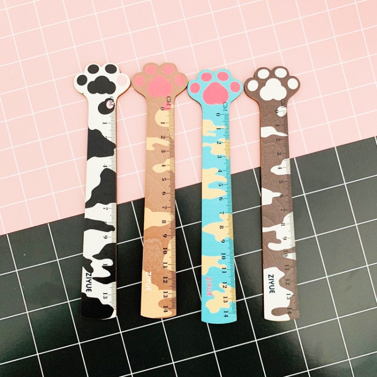 2 PCS Cute Cat Claw Wooden Ruler Measurement Drawing Student