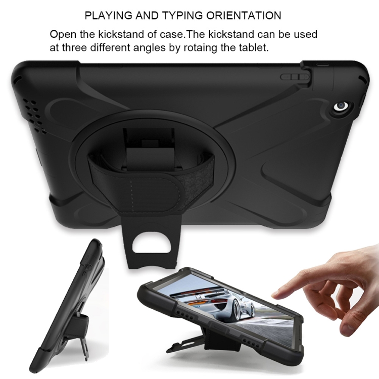360 Degree Rotation Silicone Protective Cover with Holder and Hand Strap and Long Strap for iPad 6 / iPad Air 2(Blue)
