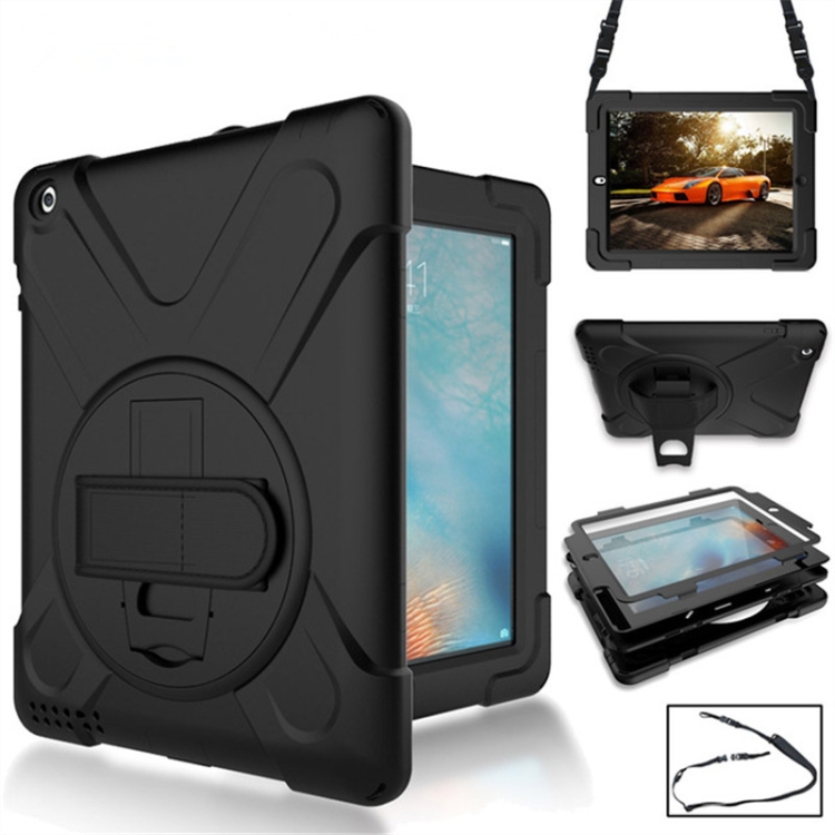 360 Degree Rotation Silicone Protective Cover with Holder and Hand Strap and Long Strap for iPad mini 4(Black) 360 Degree Rotation Silicone Protective Cover with Holder and Hand Strap and Long Strap for iPad mini 4(Black)