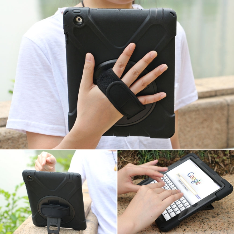 360 Degree Rotation Silicone Protective Cover with Holder and Hand Strap and Long Strap for iPad mini 4(Black) 360 Degree Rotation Silicone Protective Cover with Holder and Hand Strap and Long Strap for iPad mini 4(Black)