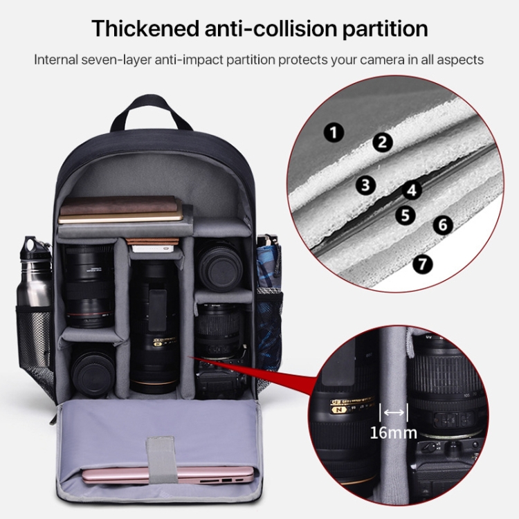 CADeN Shoulder Digital Camera Bag Outdoor Nylon Photography Backpack(Black (Big size)) - 3