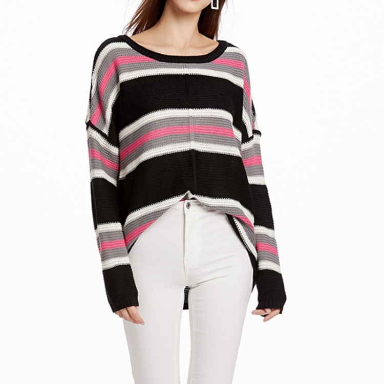Women Knitwear Turtleneck Sweater, Size: M(Black Powder Stripes)