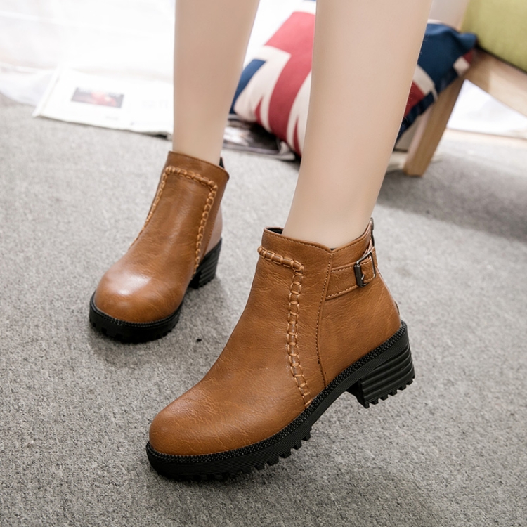 Cremalleras de punta redonda Botas gruesas Botines de tacón cuadrado de  felpa cortos para mujer, tamaño: 41 (marrón)