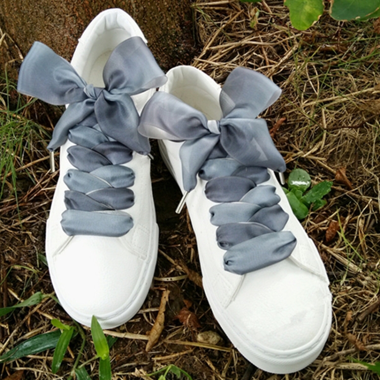 Gradient Color 4cm Width Satin Silk Ribbon Shoelaces Sneaker Sport Shoes White Shoes Laces Length 100cm Pink Brown
