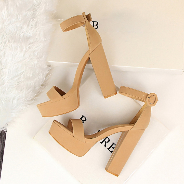 Sandalias de tacón alto de bloque clásico para mujer de 13 CM, zapatos de  verano para mujer, tamaño del zapato: 36 (caqui)