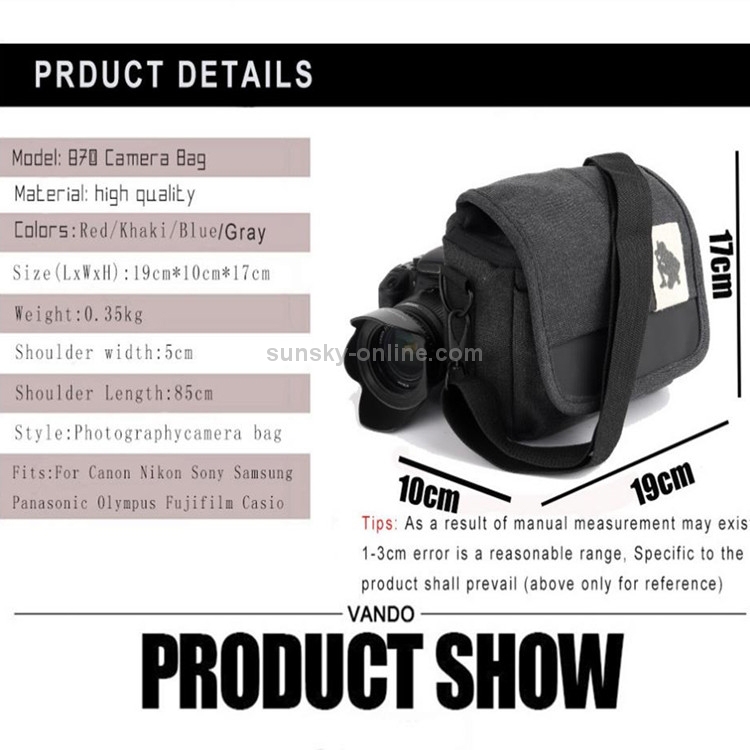 Universal DSLR Camera Shoulder Bag Canvas Photo Handbag, External size: 19 x 17 x 10mm(Black) - 7