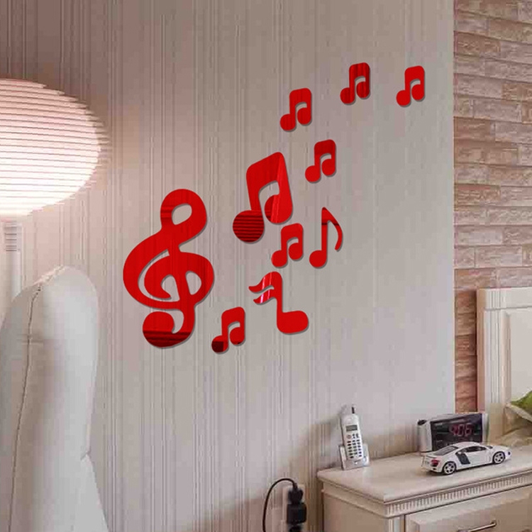 Notes de musique 3D Miroirs acryliques Sticker mural Décoration de la  maison Salon Salon Décoration Art DIY Stickers muraux (rouge)