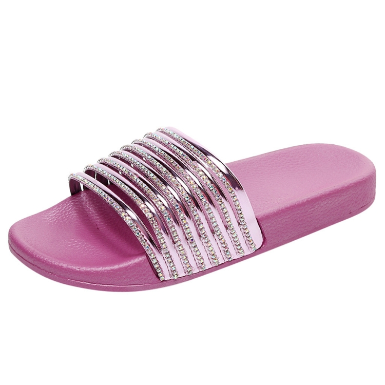 Women Solid Color Casual Glossy Flash Drill Slippers, Shoe Size:39(Purple)