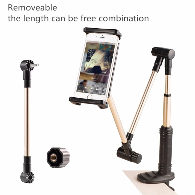 360 Degree Rotation Lazy Mount Folding Long Arm Phone Stand Holder for 4-14 Inch Tablet & Phone(Gold)