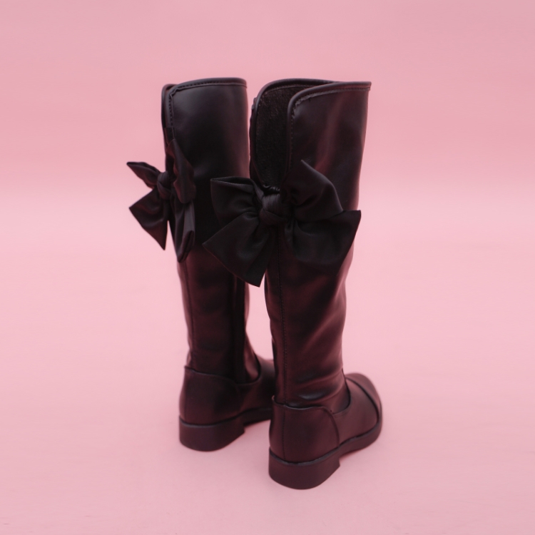 Botas altas negras por encima de la rodilla con lazo para niña, Talla: 35,  Color: Negro con algodón