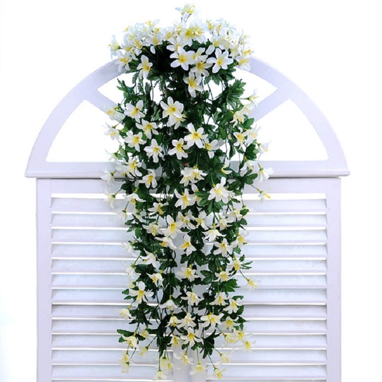 Flor artificial Colgante de pared Flor de lirio Cesta de vid Decoraciones  para fiestas de flores (Blanco)