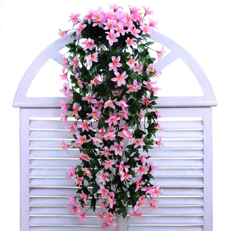 Flor artificial Colgante de pared Flor de lirio Cesta de vid Decoraciones  para fiestas de flores (Rosa)