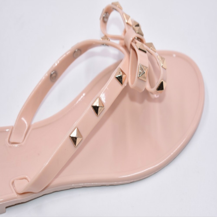 Women Flip-flops Rhinestones Bow Slip-on Flat Sandals, Size:38(Black)