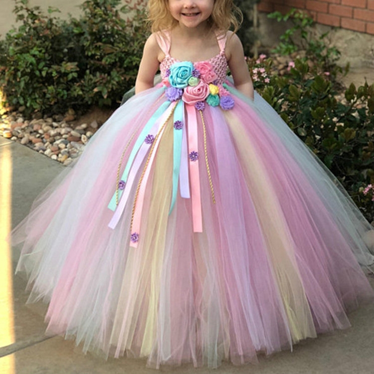 Vestido de niña de flores en colores pastel para niños Vestido de noche de  boda de tul esponjoso para niños, altura adecuada: 140 cm (rosa)