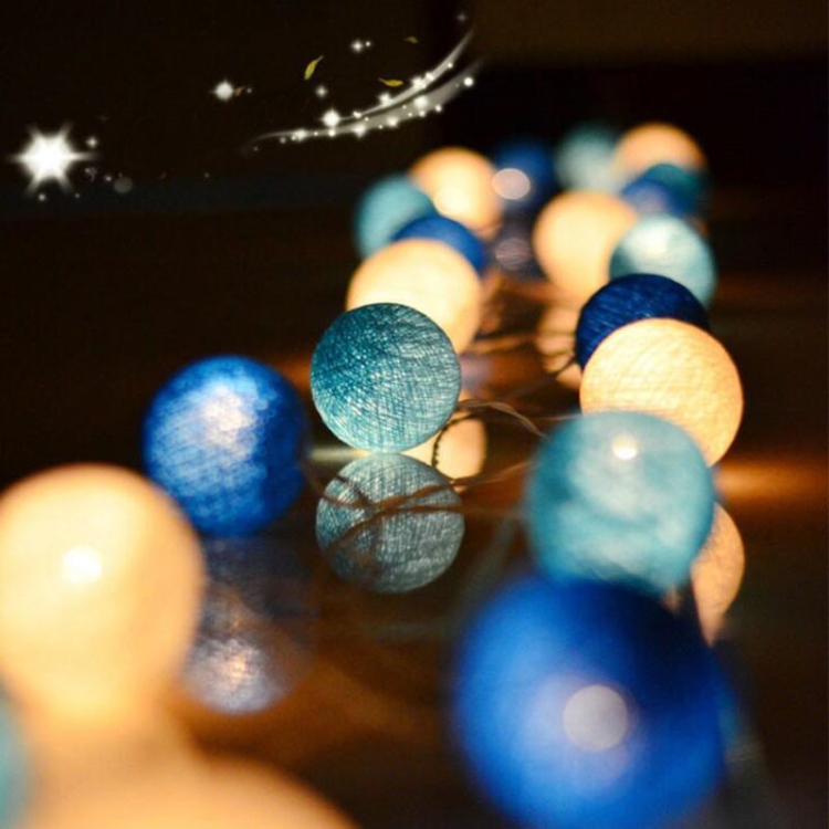 3M 20 Leds Cotton Ball Light String Holiday Wedding Christmas Party Bedroom  Fairy Lights Outdoor LED Light Garland Decoration, Power Supply: Battery (Blue)