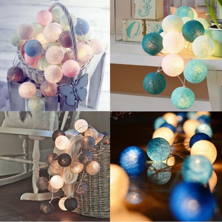 Battery Operated LED 20 mixed Gray Cotton Ball String Lights Fairy 