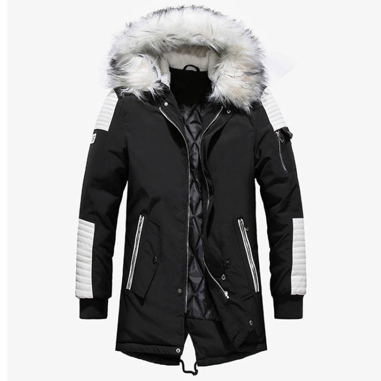 Winter Men Thicken Warm Parkas Casual Long Outwear Hooded Collar Jackets Coats, Size:L(Blue White) - 2