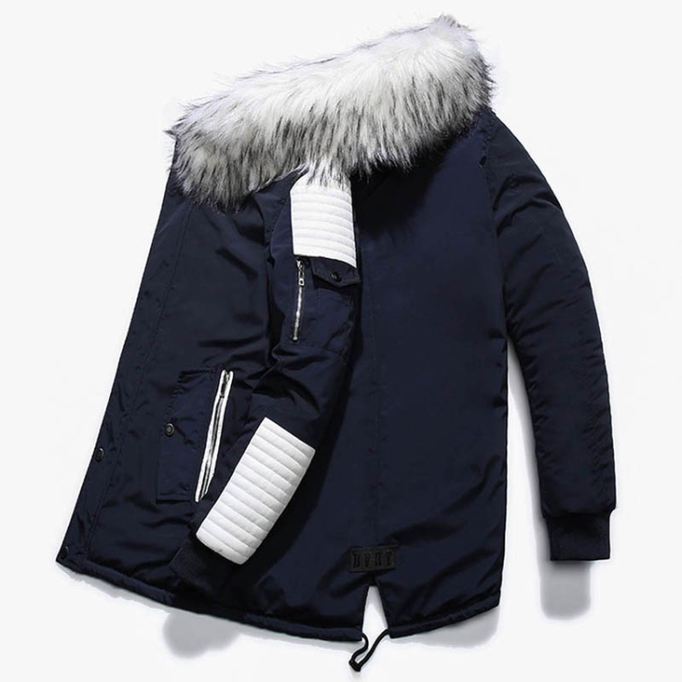 Winter Men Thicken Warm Parkas Casual Long Outwear Hooded Collar Jackets Coats, Size:L(Blue White) - 4