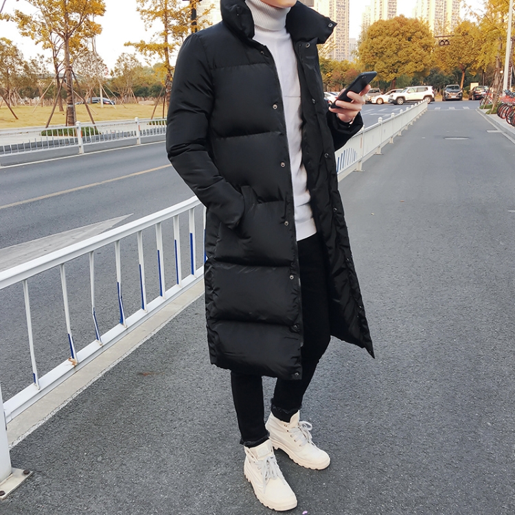 Mens Long Down Jacket Coat Winter Parkas Thick Warm Slim Fit Male Overcoat, Size:L(Black) - 5