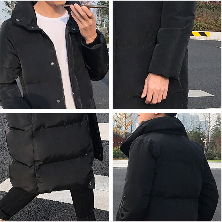 Mens Long Down Jacket Coat Winter Parkas Thick Warm Slim Fit Male Overcoat, Size:L(Black) - 6