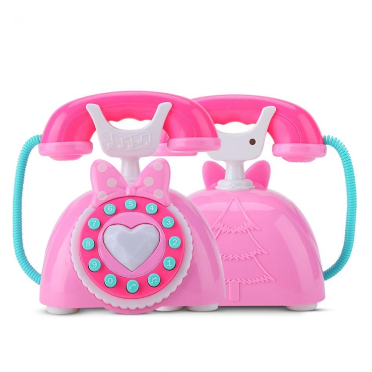 Simulazione di bambini Retro Telefono Musica leggera Cartone animato  Educazione precoce Puzzle Giocattoli musicali (rosa)