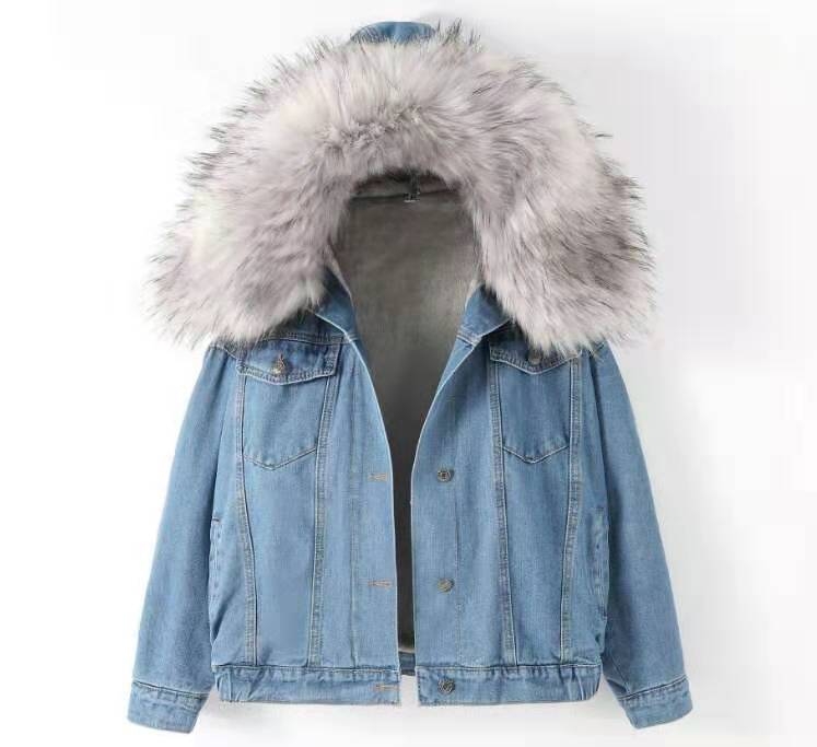 denim jacket grey fur