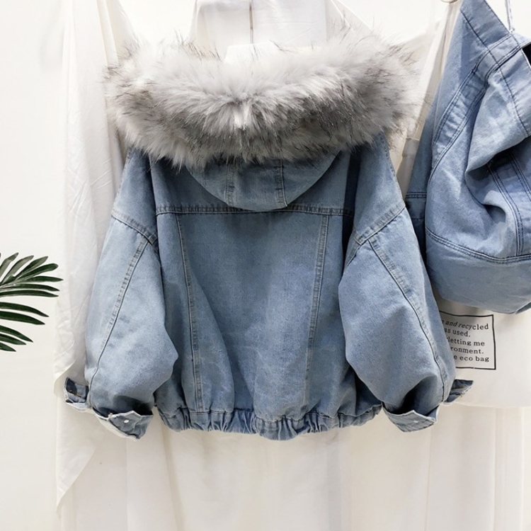 Velvet Thick Denim Jacket Female Winter 